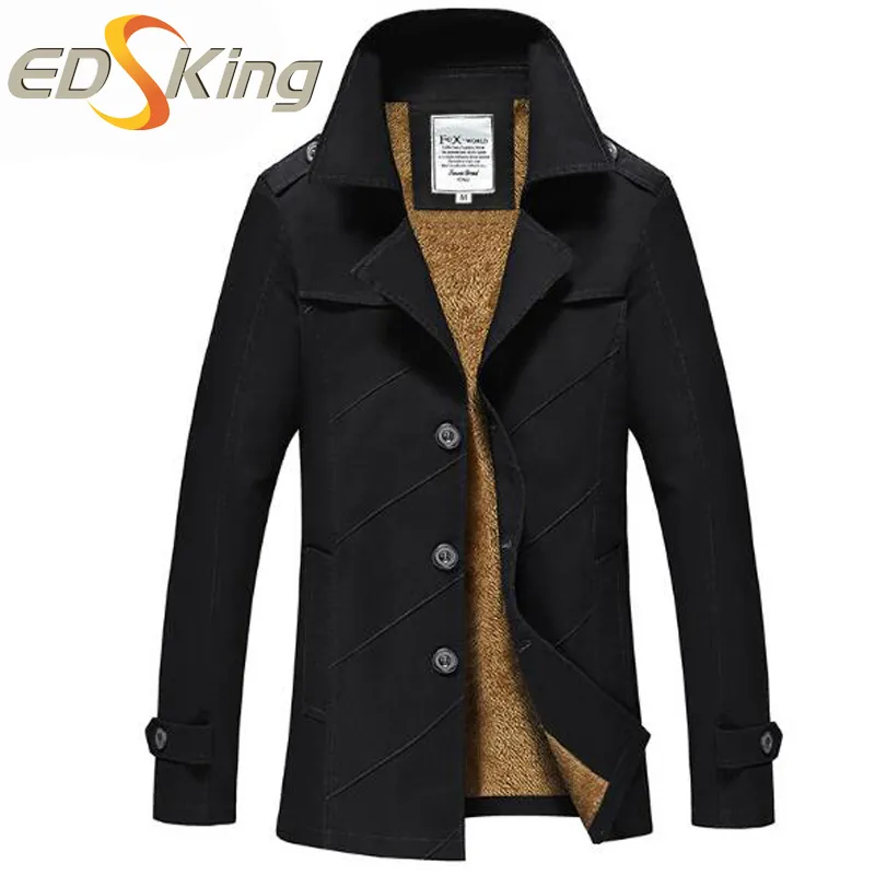 Winter Mens Korean Trench Coat Jacket Lång sektion Windbreaker Ungdom Casual Man Jacka Plus Cashmere Man Klädknapp