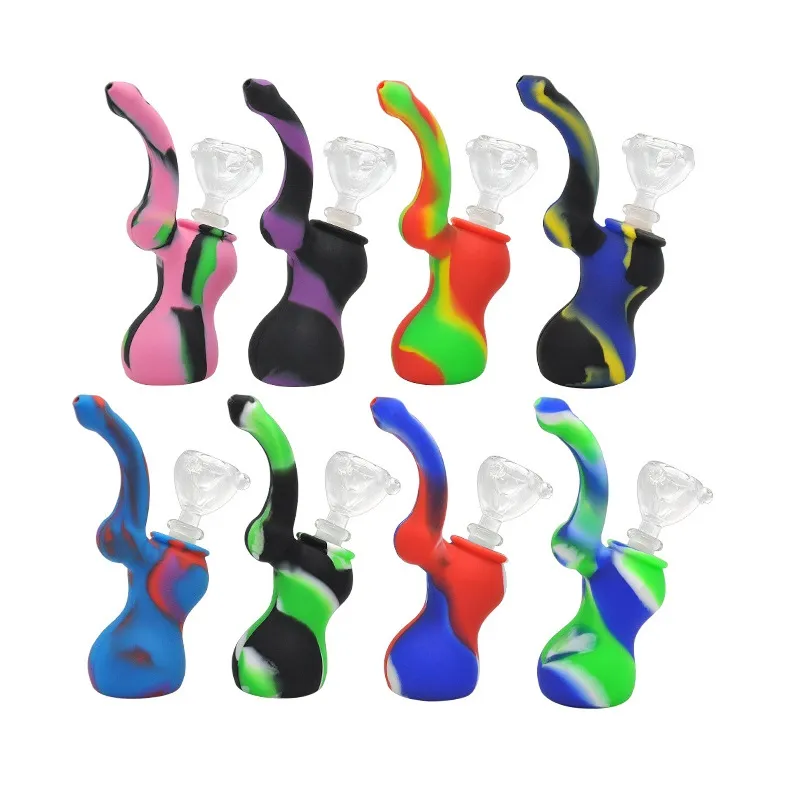 5 Inch Silicone Sherlock Dab Rig Water Bong Pipe Portable Hookah Tobacco Pipes With Glass Bowl Diffuse Downsteam For Smoking