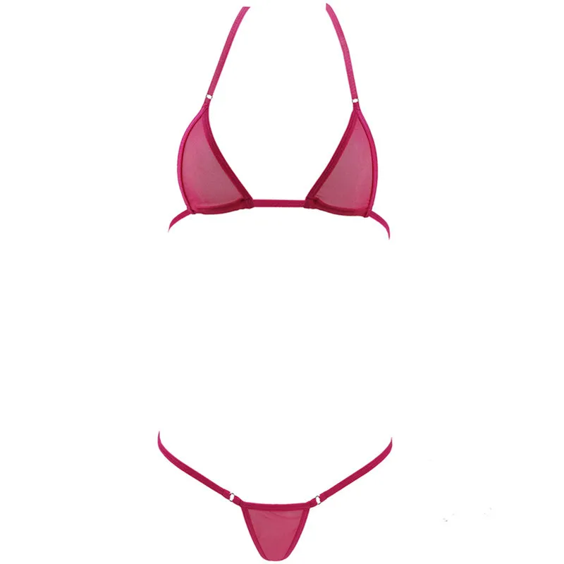 Women Mesh G-String Mini Bra Bikini Set Swimwear Side tie Underwear  Nightwear