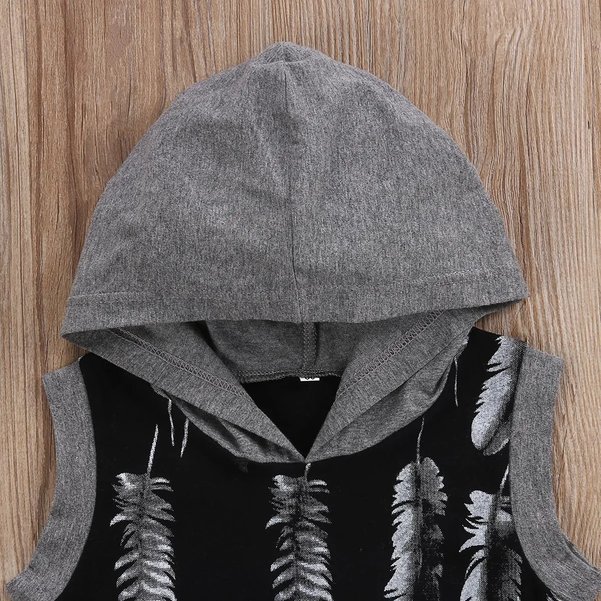 Hot Toddler Baby Boy Clothes Feather Hooded Rompers Gray and Black Jumpsuit Playsuit Outfit Boys Clothes Newborn Kids Boys Clothing 0-24M