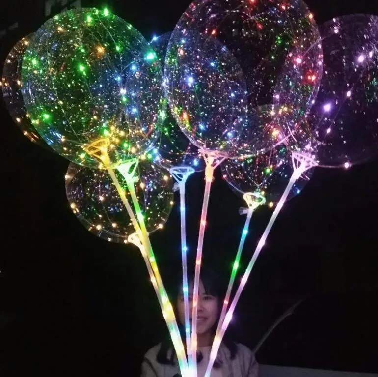 Balão luminoso BOBO com vara de 3 metros LED Light Up balões transparentes com vara pólo para decorações do feriado GA99