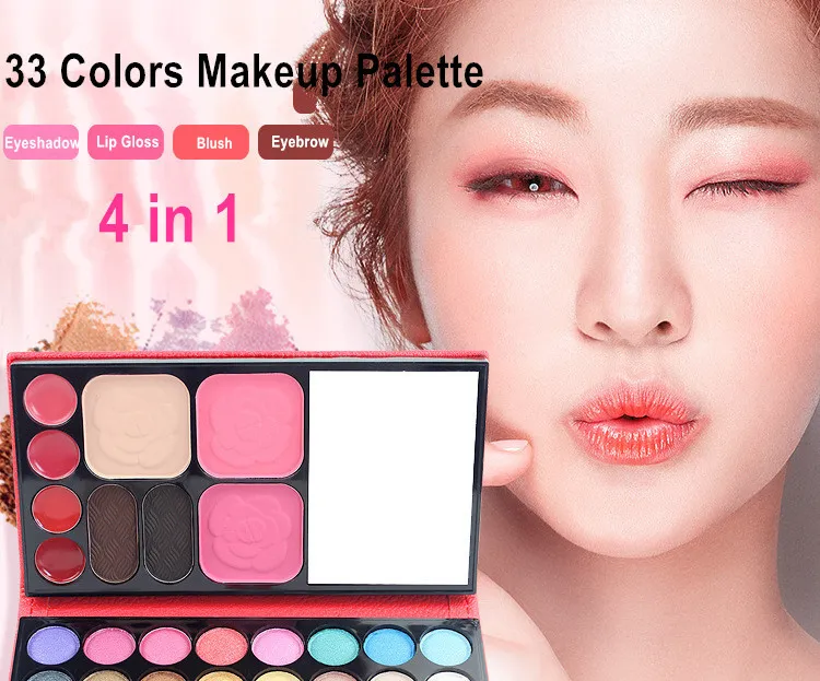 Portable Eyeshadow Blush Lip Gloss Eyebrown 4 in 1 Foundation Makeup Palette With Brushes DHL 