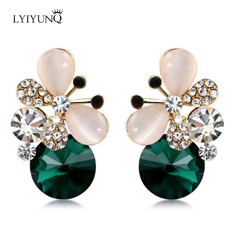 Lyiyunq europa e américa moda brincos marca jóias bonito strass borboleta azul brinco de cristal brincos para mulheres3390280