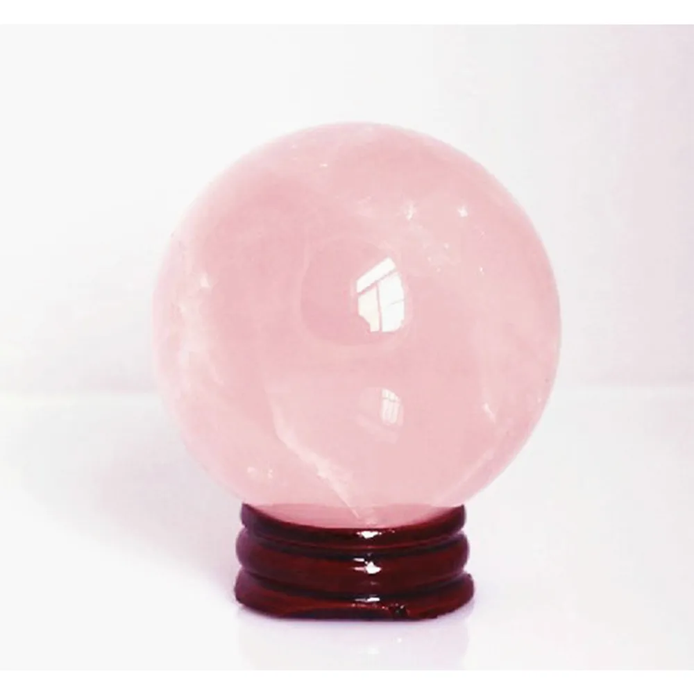 Cadeau de vacances Stone Natural Stone Gemstone 40mm Rose Quartz Sphère Crystal Ball Chakra Guérison Reiki CARVING Artisanat et Wood Stand6455656