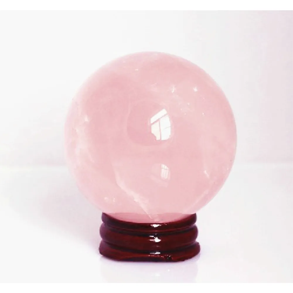 Regalo di festa Pietra naturale Pietra preziosa 40MM Quarzo rosa Sfera Sfera di cristallo Chakra Guarigione Reiki Intaglio Artigianato e Supporto in legno2437951