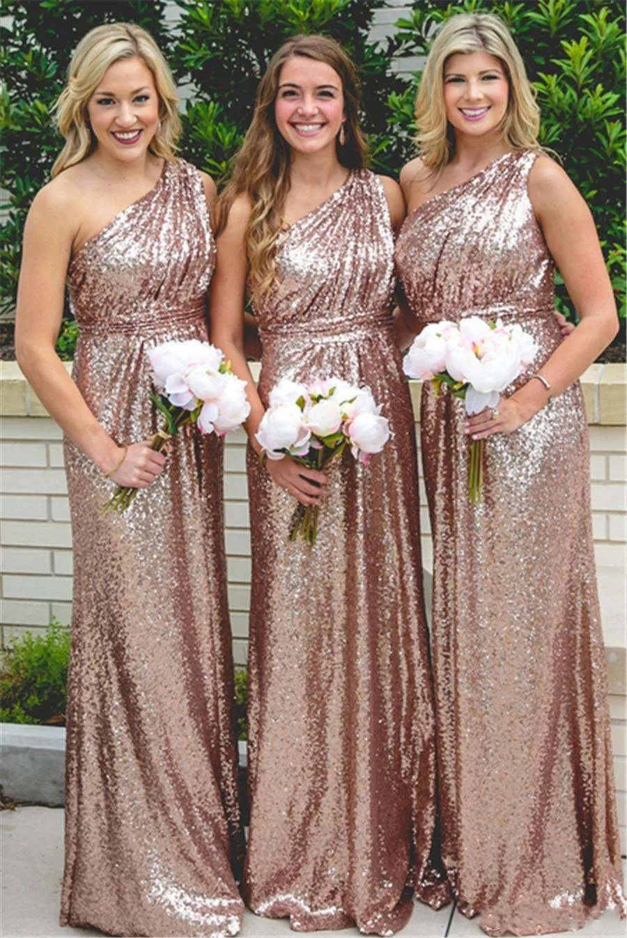 Długa cekinowa różowa sukienki druhny cekinowe jedno ramię w rozmiarze ślub w rozmiarze suknie gości Arabski pokojówka honorowych suknie hurtowe hurtowe hurtowe