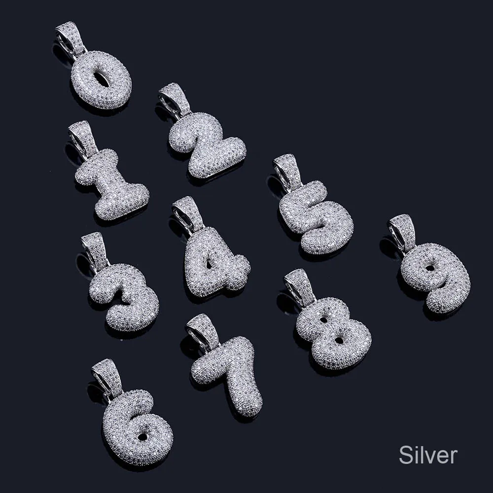 DIY hiphop sieraden koper 18 k vergulde micro-inserts CZ van 0 tot 9 Arabische nummers bubble letters hanger ketting voor mannen vrouwen paren