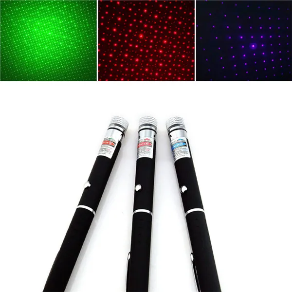 Kraftfull 3 Färglaserpenna Puntero Laser Pointer 5MW Caneta Laser Green / Red / Blue Violet Lazer Verde med Star Cap