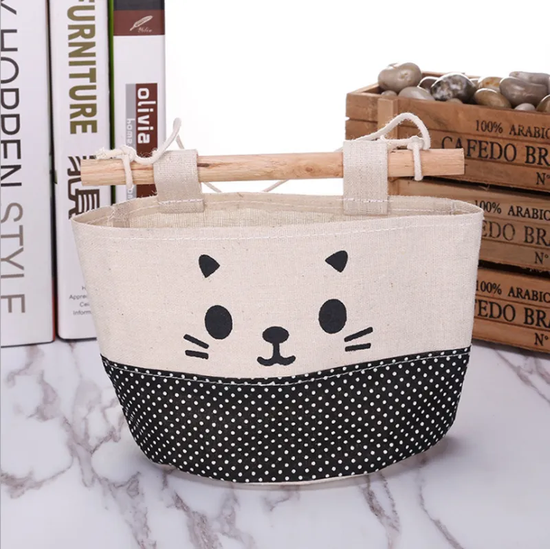 Storage Boxes Organizer Bags Cosmetic Hanging Basket Box Waterproof Fabric Cotton Linen Pocket Hanger Rack