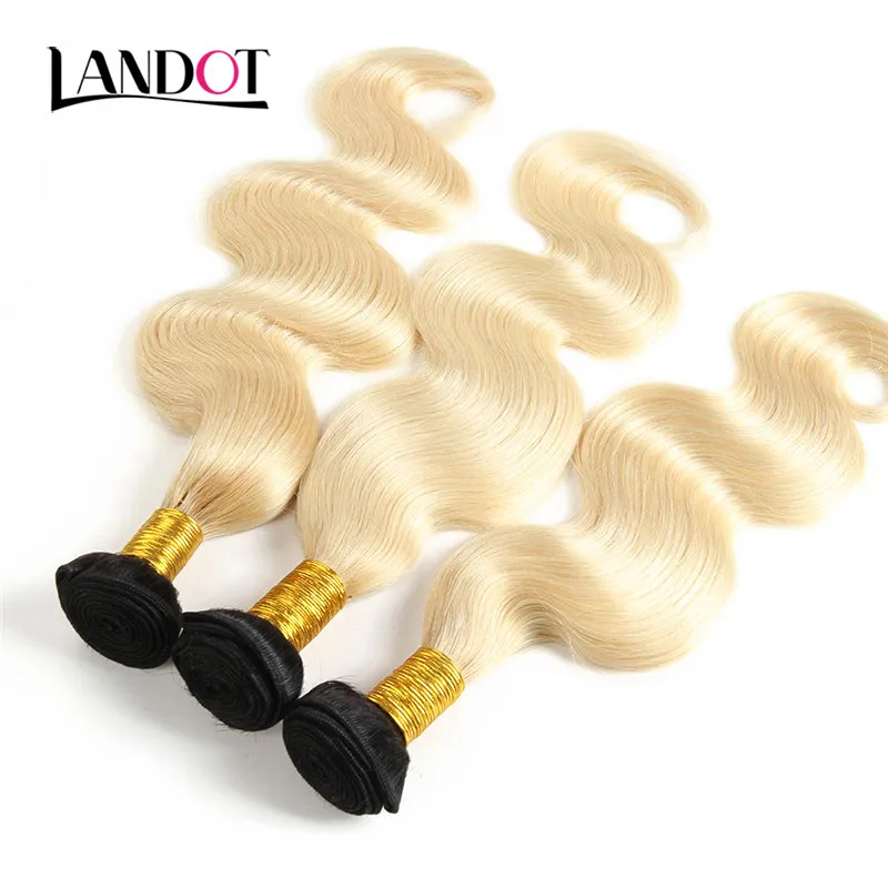 9a färg 1b / 613 ombre blond spets stängning med 3 buntar brasilianska jungfru mänskligt hår väver kroppsvåg peruanska malaysiska indiska remy hår