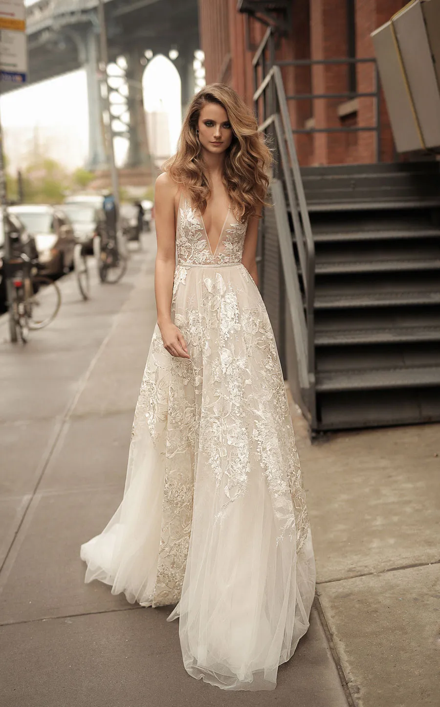 Bohemian Illusion Berta Boho Lace Wedding Dress With 3D Floral