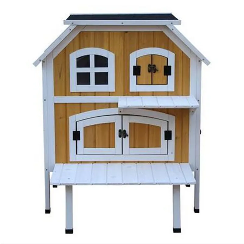 Hot Sales 2-verdiepingen Houten verhoogd verhoogd Kat Cottage Huisdier Huis Indoor Outdoor Kennel Vee Pluimvee Benodigdheden Kooien Accessoires