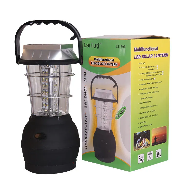 Lampe de camping solaire super lumineuse 36LED, lampe de secours rechargeable, lanterne portable domestique, lampe de tente de lanterne de camping