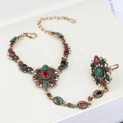 New Turkish Bracelet For Women Antique Exquisite Crystal Back Of The Hand Chain Indian Floral Jewelry Bracelets222k
