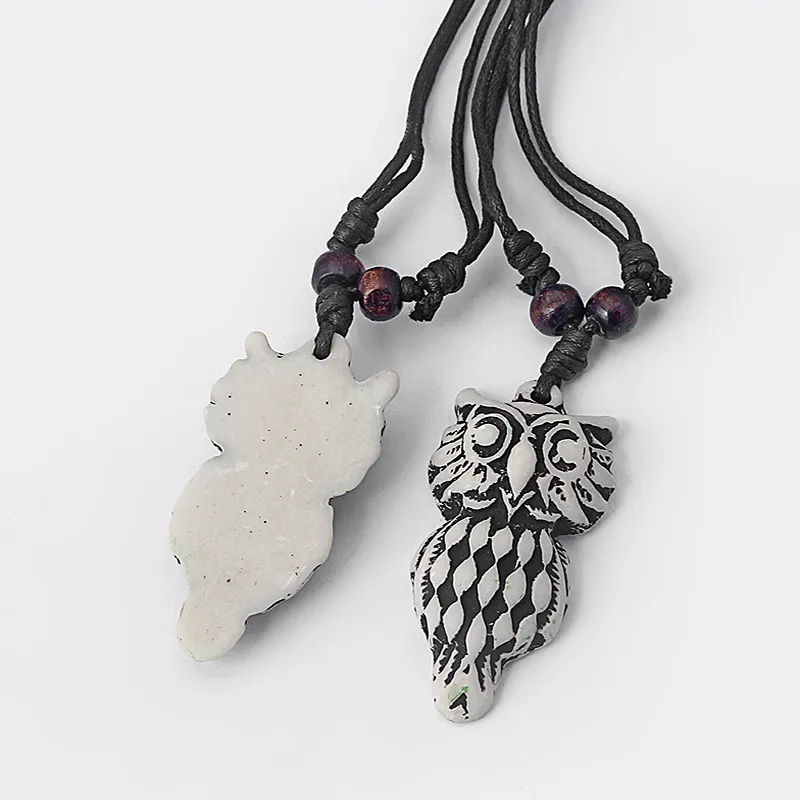 Drop yak bone resin Necklace whole with Carving Owl Pendant2051387