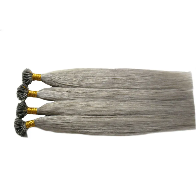 1 g / s 10-26 "Remy Ön Gümrük İnsan Saç Uzatma U Ucu saç İpeksi Düz Profesyonel Salon Fusion gümüş gri Renkli Saç Stili 200g
