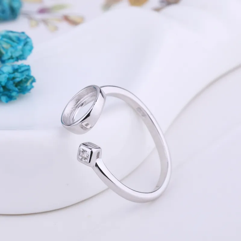 Обручальное обручальное кольцо из стерлингового серебра 925 пробы, 7x7 мм, круглый кабошон, полукрепление, кристалл, ювелирная оправа, белое золото, цвет 8730041