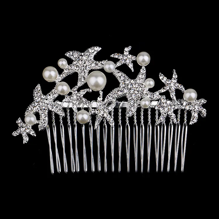 Feis todo elegante estrela do mar pérola diamante frisado decoração de cabelo pinos jóias de cristal noiva acessório de casamento ornament8581851