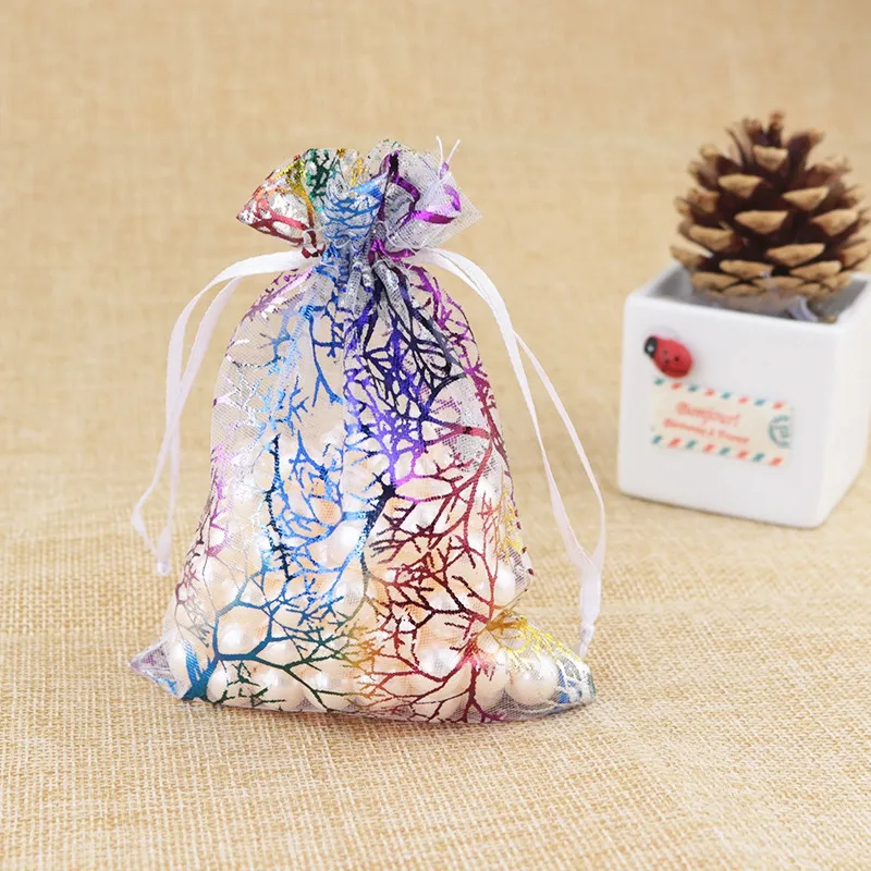 Blue Coral Fashion Organza Jewelry Gift Pouch Bags 7x9cm Drawstring Bag Organza Gift Candy Bags DIY Gift Bags303Y