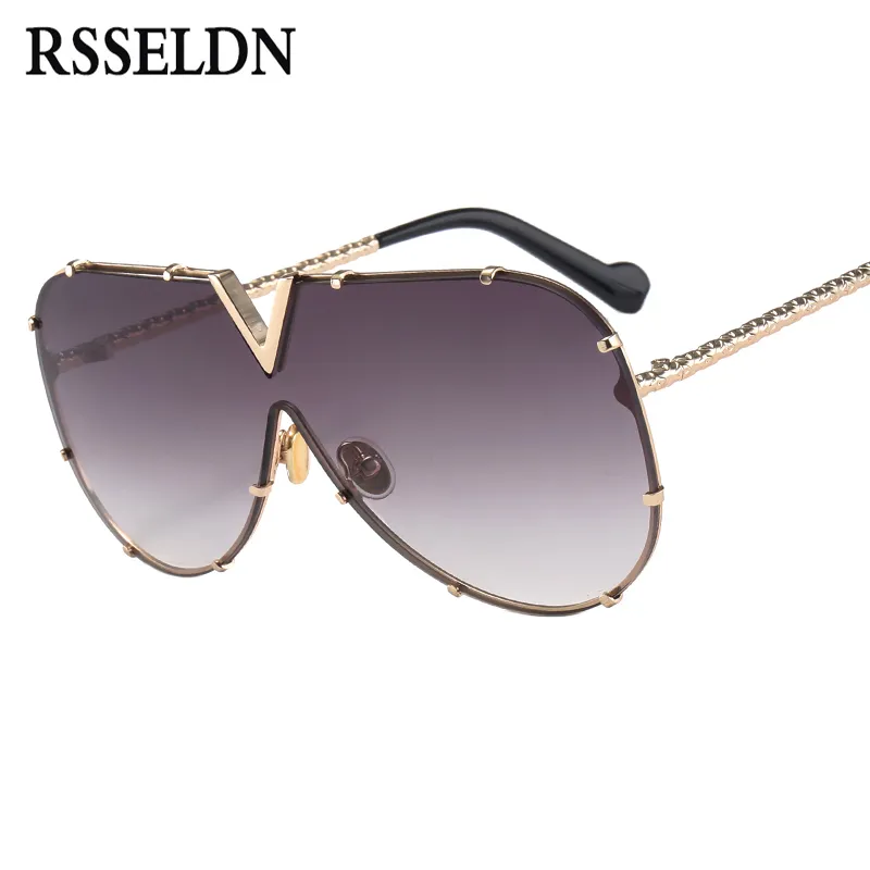 RSSELDN New 2018 One Piece Sunglasses Men High Quality Oversized Sunglasses For Women Sunglass Metal UV400 Mirror