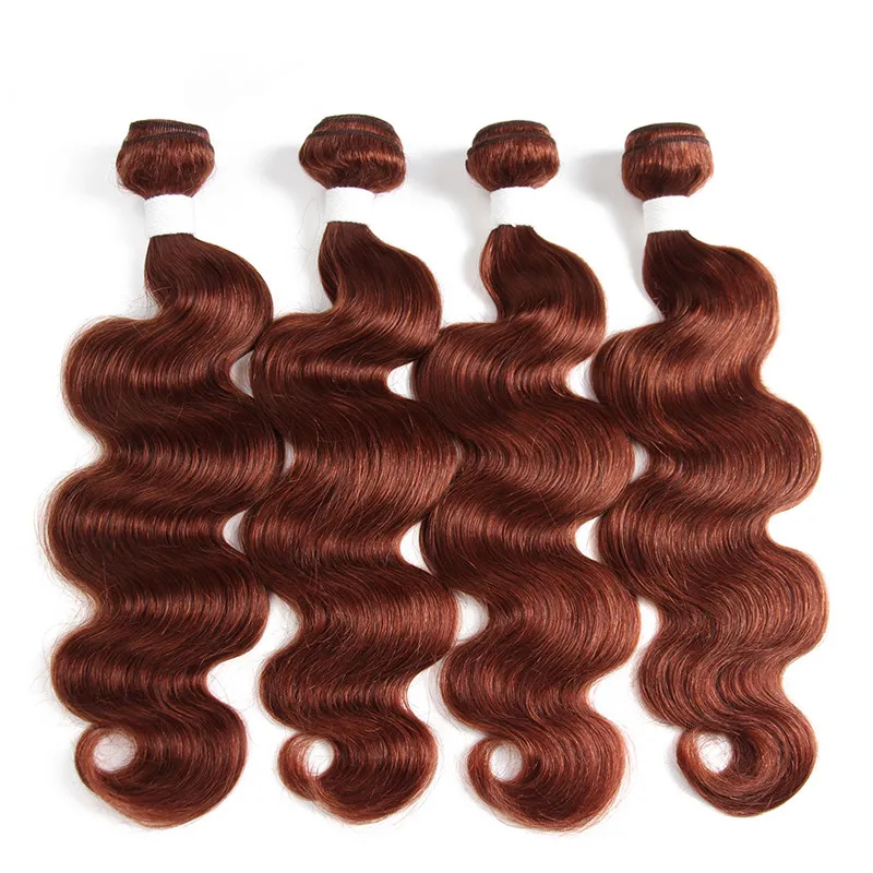 Dark Auburn Virgin Human Hair Weaves With Stängning 33 Copper Red Brasilian Human Hair Bundles handlar Body Wave med spetsstängning 4x22273613