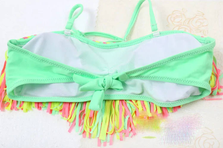 Dzieci Tassel Stroje kąpielowe Stroje Kąpielowe Dziewczyny Tassel Top + Szorty 2 Sztuk / Zestaw 2018 Lato Bikini Kids Swimsuit C3869