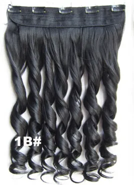 130g black color 60cm/24inch fatanstic colorful Synthetic Long curly wavy Clip in Hair Extensions Women hair 5 clips one piece