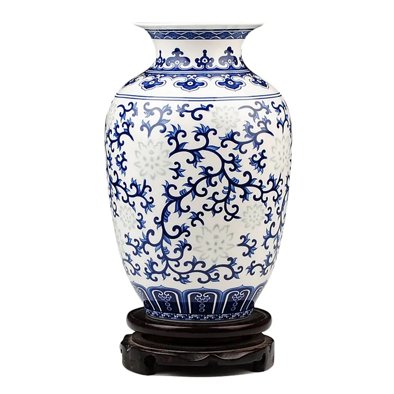 Jingdezhen arroz-patrón de porcelana jarrón chino antiguo hueso azul y blanco China decorada jarrón de cerámica