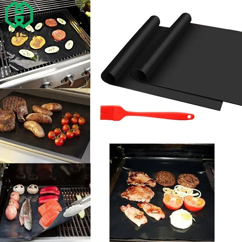 WHISM 0.2mm Thick PTFE Barbecue Grill Mat 33x40cm Non-stick Reusable BBQ Grill Pad Sheet BBQ Liner for Microwave Oven