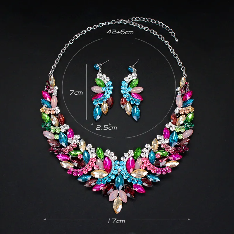 T GG Collar de collar Big Crystal Declary Pendientes Juego de joyas de novia para novias Disfraz de boda Joyería Mujeres