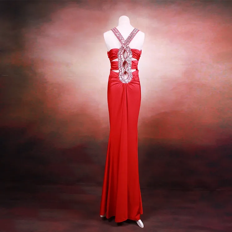 Fashion Red Black Blue Mermaid Prom Dresses a buon mercato 2020 paillettes in rilievo incrociate incrociate abiti da sera lunghi abiti da festa sexy USA UK