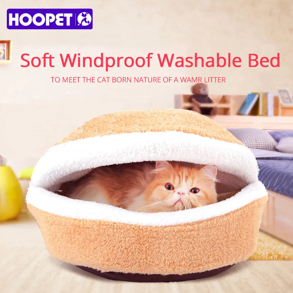 HOOPET Chaud Chat Lit Maison Hamburger Lit Démontable Coupe-Vent Pet Chiot Nid Shell Cachant Burger Bun pour L'hiver