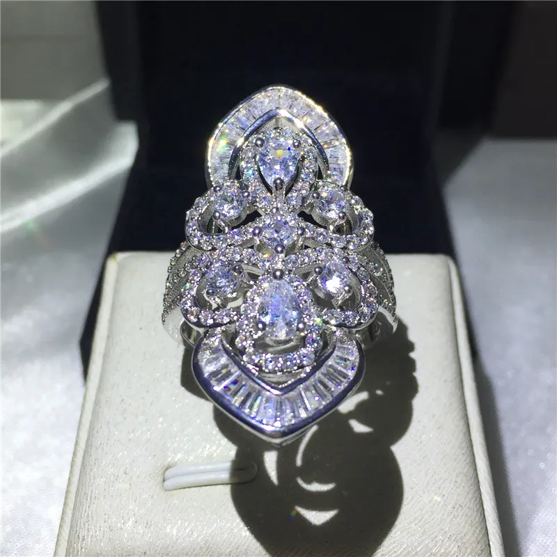 Vecalon Luxury Baroque Court Style Ring 925 Sterling Silver 5A Zircon CZ Engagement Bröllop Band Ringar för Kvinnor Men Finger Ring