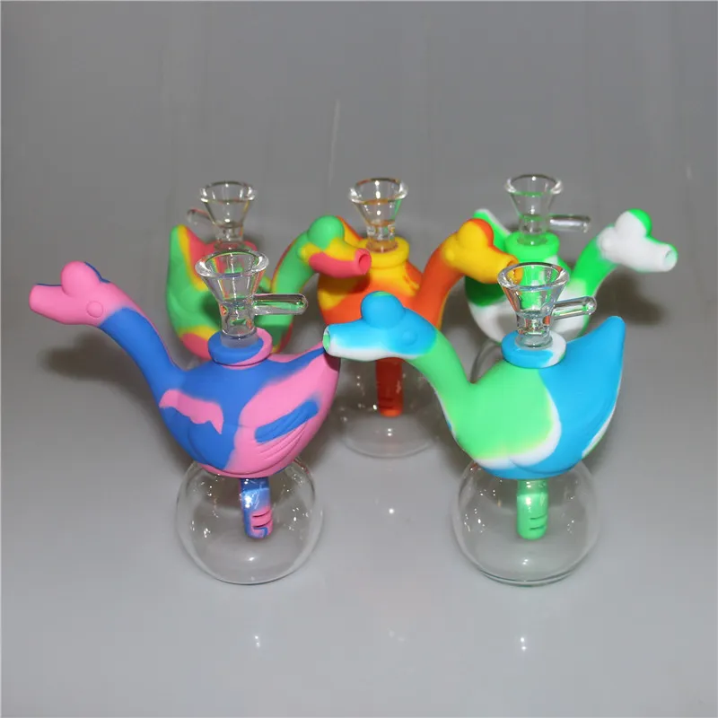 Hot Mini Silikon Bongs Oil Rig Swan Form Silikon + Glas Vattenrör Mini Bongs Mini Vattenrör Gratis frakt