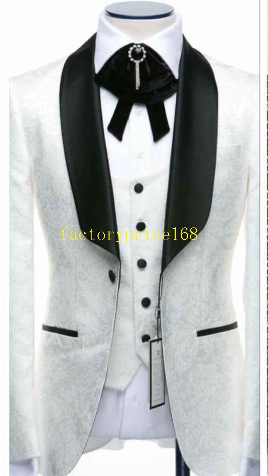 Latest Design One Button Jacquard Groomsmen Shawl Lapel Groom Tuxedos Men Suits Wedding/Prom/Dinner Best Man Blazer(Jacket+Pants+Tie+Vest)