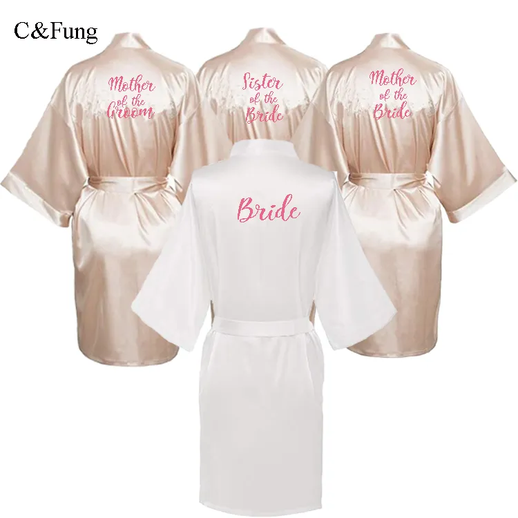 C&Fung sexy champagne robe bride kimono satin robe women Bathrobe wedding sister mother of the bride groom bridesmaid robes