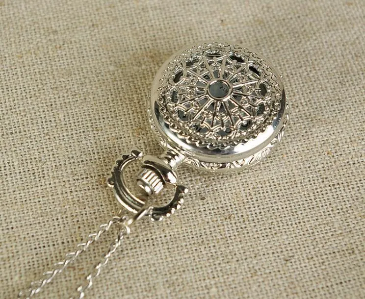 Оптовая 50шт/лот паутина полые цепи набора ожерелье кулон кварца карман часы чехол диаметре 2.5 см PW093