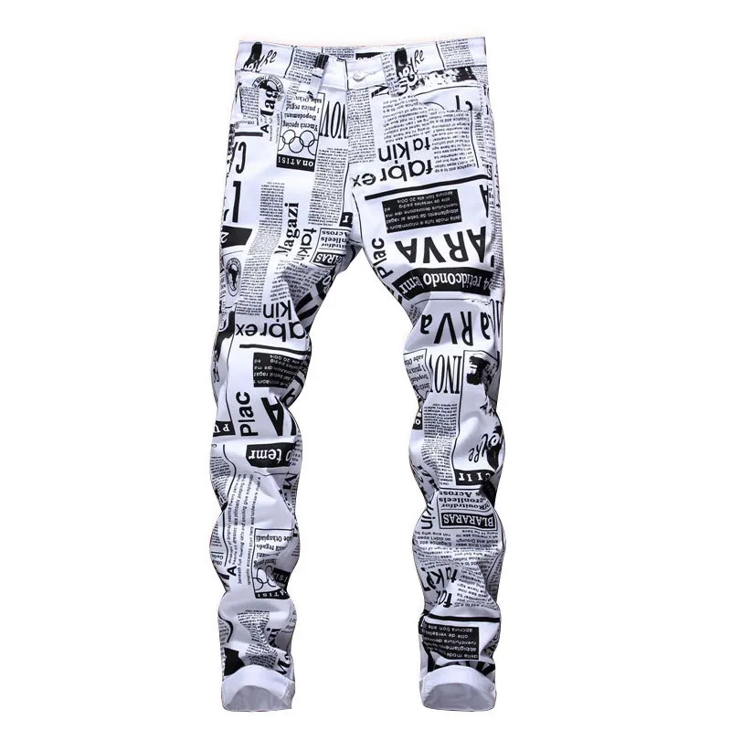 Mens Designer Pencil Jeans Letter Printed White Denim Pants Fashion Club Clothing for Male Free Shipping Hip Hop Skinny Jeans