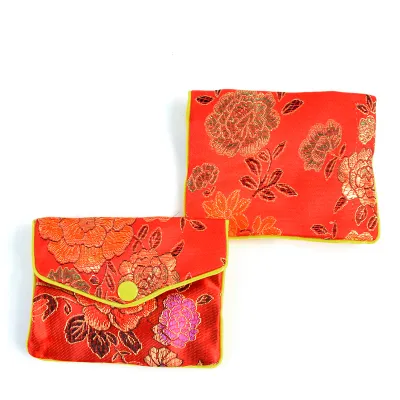 Floral Zipper Porte-Monnaie Pochette Petit Cadeau Sacs pour Bijoux Pochette De Sac En Soie Titulaire De La Carte De Crédit Chinois 6x8 8x10 10x12 cm En Gros