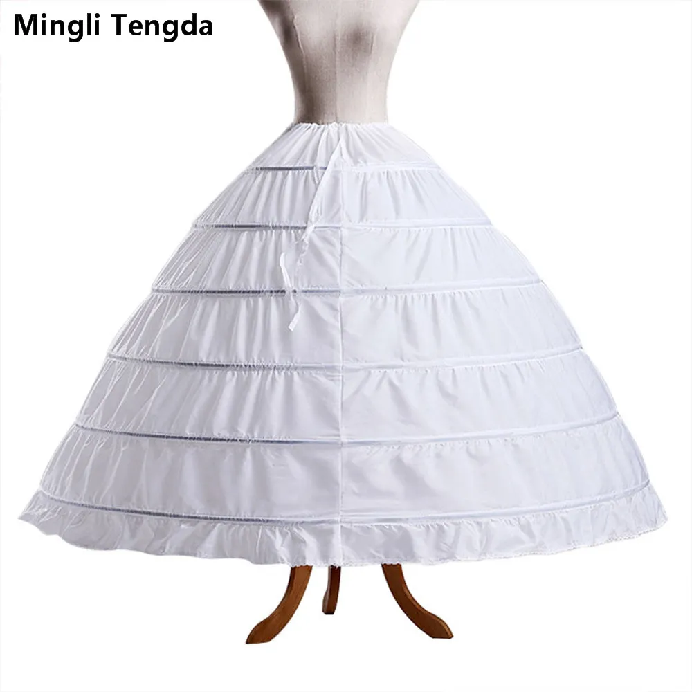 Mingli Tengda White 6 Hoop Suknia Ball Puffy Ślub Petticoat Małżeństwo Gaza Spódnica Bride Crinoline Underskirt Hoepelrok Akcesoria ślubne