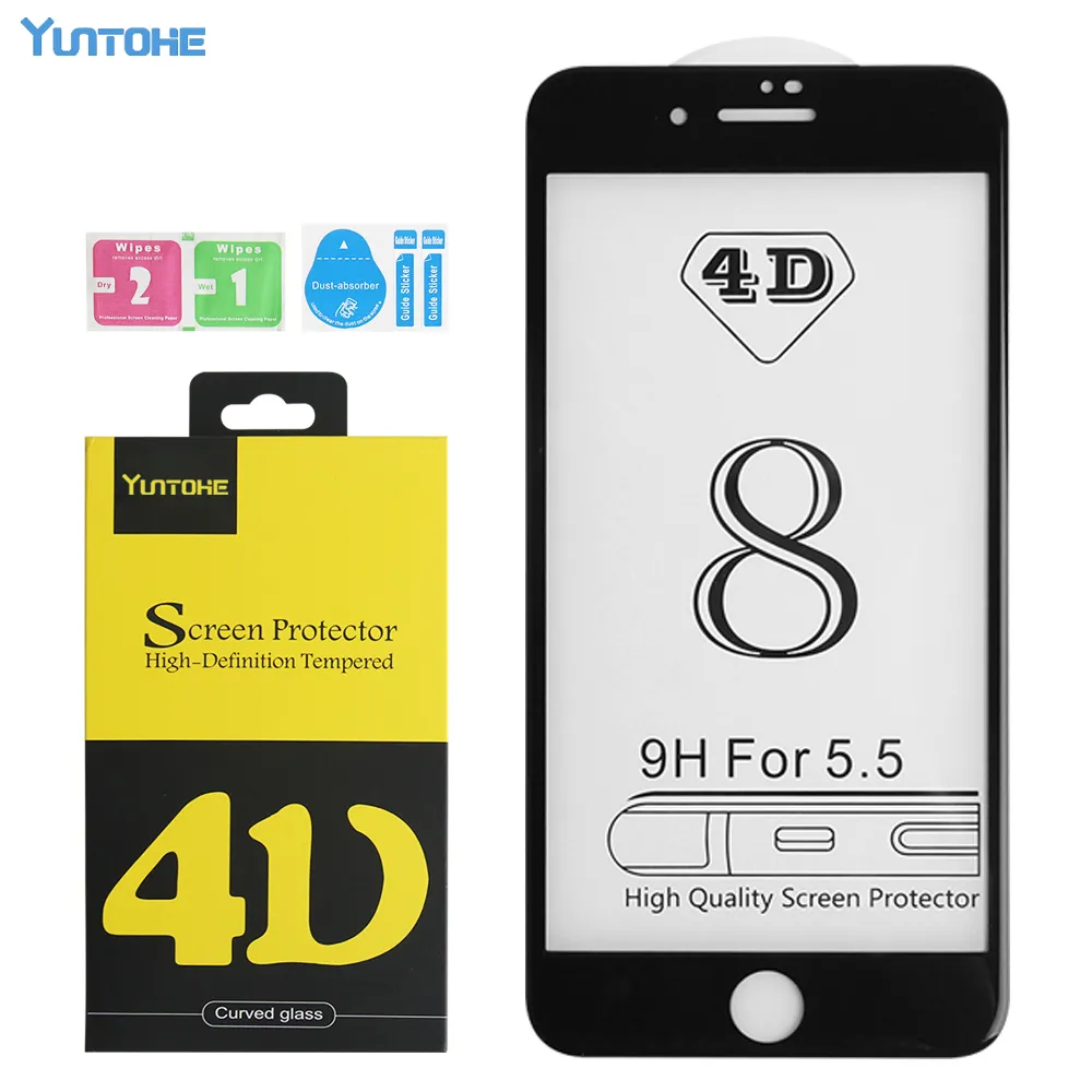 Dla iPhone X 7 6 6S 4D Zakrzywione szkło hartowane Screen Protector 4D Edge Pełna pokrywa dla iPhone 8 7 6S 6 plus filmy ekranu 0,26 mm 9h z pudełkiem
