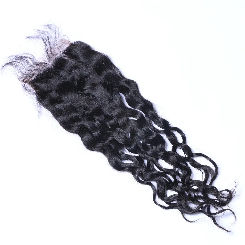 Natural Wave 4x4 Human Hair Lace Closures Natural Black Bleached Knots Pre-plucked