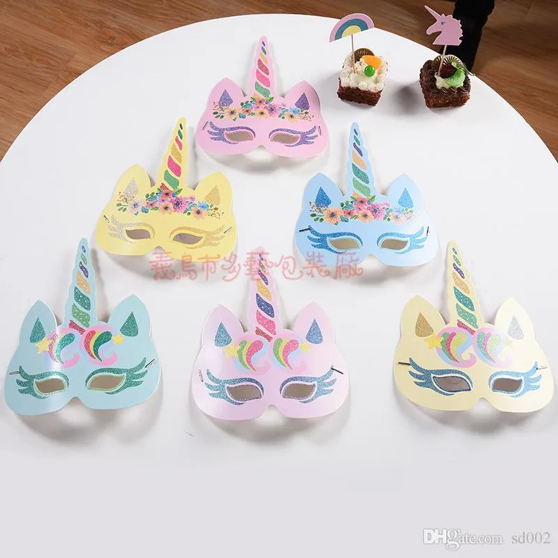 Belle Demi Masques Or Glitter Papier Licorne Mascarade Masque Pour Bébé Enfants Fête D'anniversaire Décoration Fournitures De Mode 13dy BB