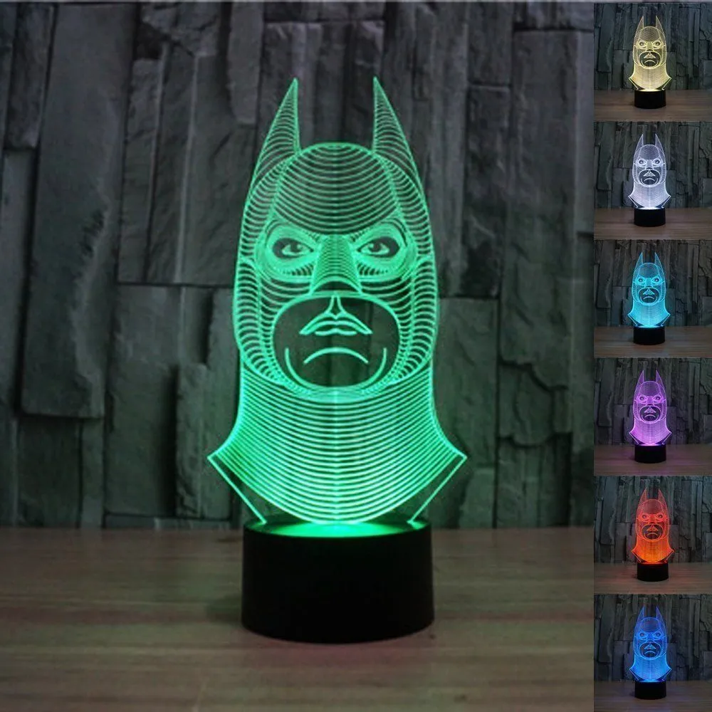 3d Batman Bulbing Illusion Led Night Light Multi 7 Färgbyte Skrivbord Ljuslampa Akryl Ljusarmaturer Sovrum Sovande # R87