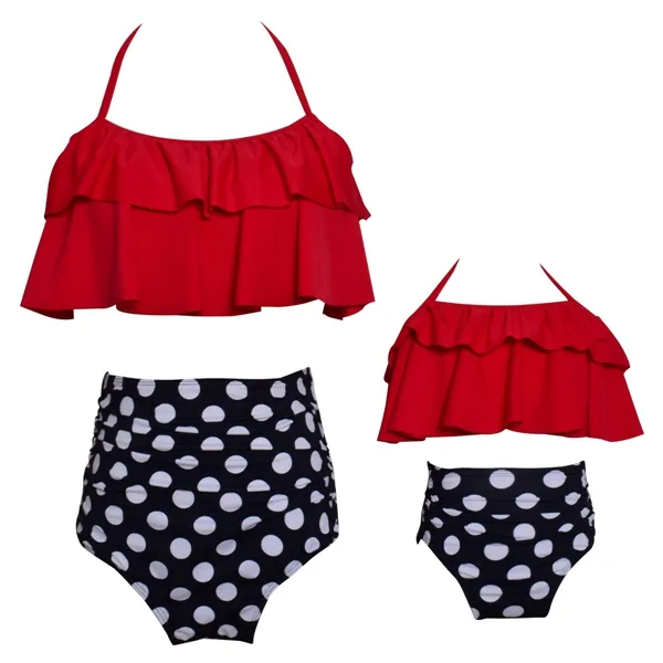 Mother Daughter Swimming Suit Mom Girl Floral Print Top + Pants Sets Women Kids Dot Swimwear Family Match Swimsuit Bathing Beachwear