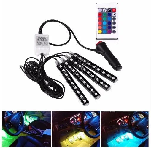 4Pcs 12V Car RGB LED DRL Strip Light 5050SMD Car Auto Remote Control Decorative Flexible LED Strip Atmosphere Lamp Kit Fog Lamp