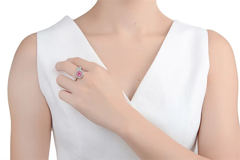 YHAMNI Luxus Rosa Kristall Zirkonia 925 Sterling Silber Neuer Stil für Frauen Blumen Design Ring Schmuck Großhandel YJZ227