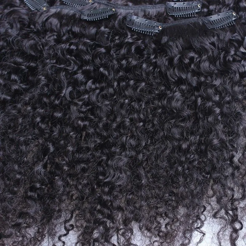 Afro Kinky Curly Clipe em Extensões de Cabelo Humano Brasileiro 100% Remy Hair 120g / Set Jet Black Color 1 #