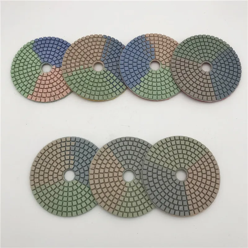 Trois couleurs forme de grille diamant tampon de polissage humide 4 pouces 100 mm outil de polissage de granit meuleuse d'angle tampons de polissage disques de polissage de pierre