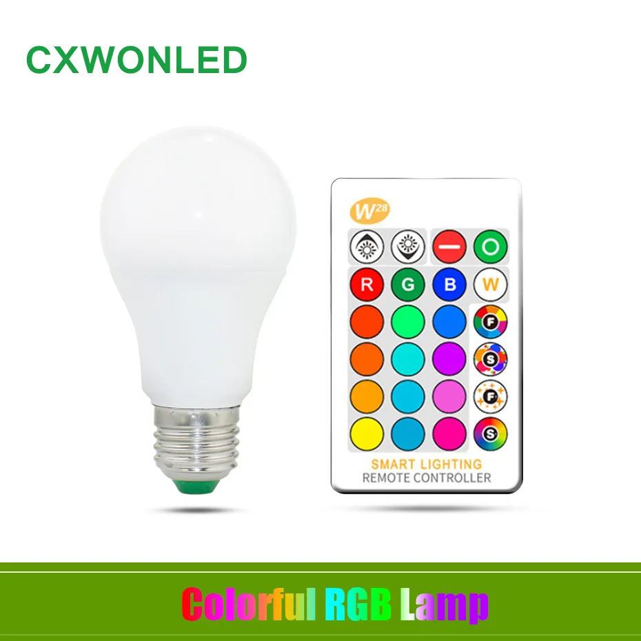 LED E27 B22 3W 5W 10W عكس الضوء RGB LED لمبة عالية سطوع البلاستيك الألومنيوم التحكم عن بعد 220 270 زاوية بيضاء AC 85-265V